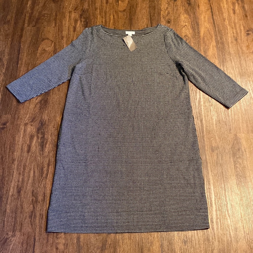 J Jill Ponte Black/White Checkered Dress w/Pockets Womens Size Medium